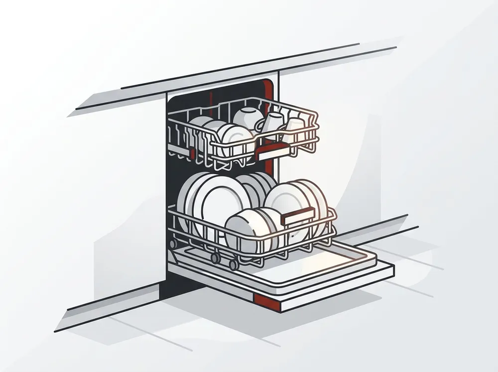 Stylised illustration of a dishwasher rack